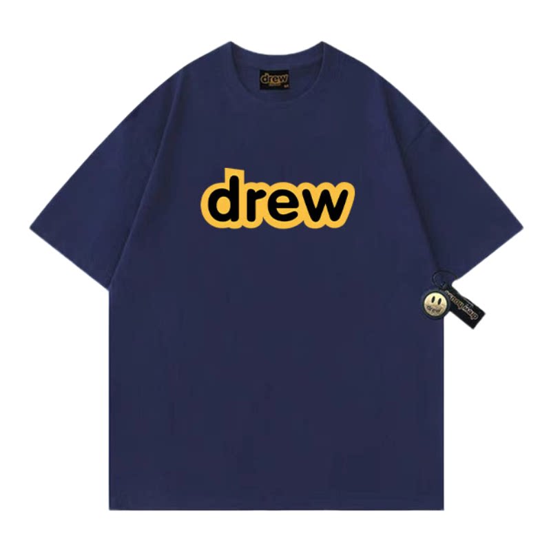 Drew笑脸经典字母夏季纯棉短袖衫情侣上衣重磅美式ins百搭时尚T恤