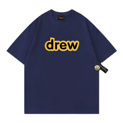 Drew笑脸经典字母夏季纯棉短袖衫情侣上衣重磅美式ins百搭时尚T恤