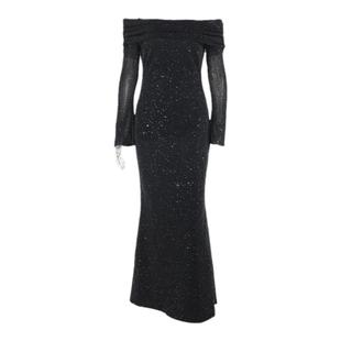 instunning欧美风性感黑色亮片一字肩连衣裙女高端宴会晚礼服裙子