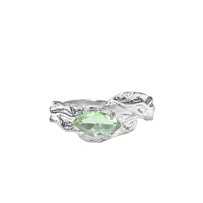 PDSTYLE小众设计菱形绿粉钻戒指