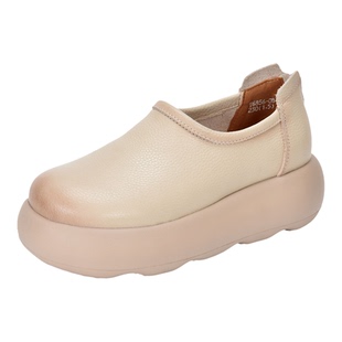 四起哥2026春简约风真皮厚底乐福鞋女圆头松糕鞋轻便百搭休闲单鞋