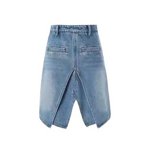 MSKIN6早春新款A字摆搭片牛仔半裙