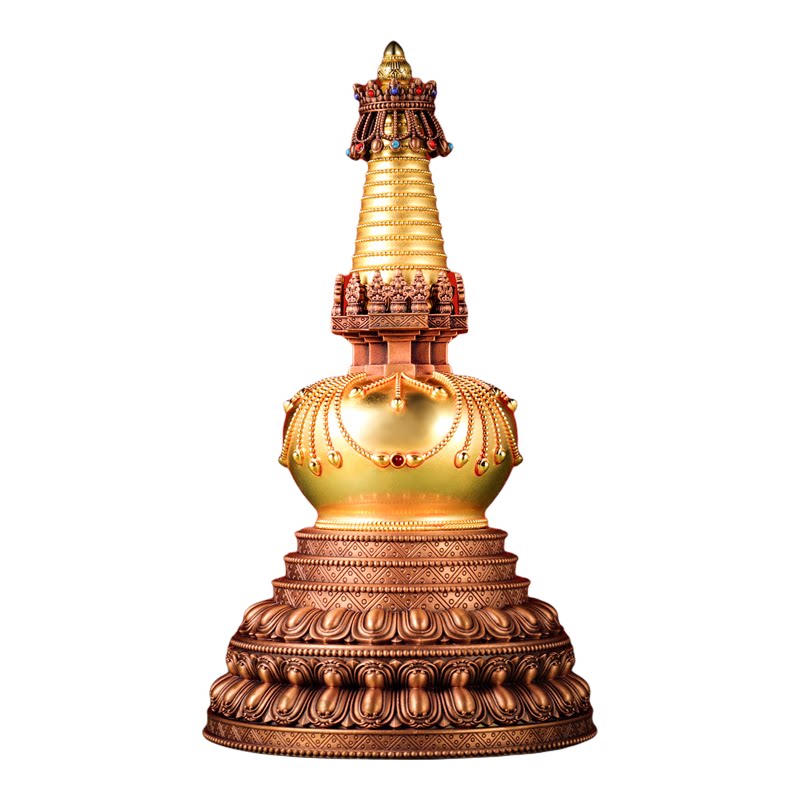藏式纯铜八吉祥噶当塔供具摆件