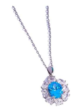 D色莫桑石海蓝宝石鸽子蛋项链