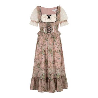 LULUALWAYS【商场同款】法式甜美气质温柔风方领连衣裙