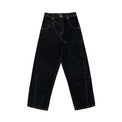 DUEECHEN撞色线迹原牛牛仔裤