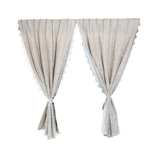 免打孔伸缩杆一整套全遮光窗帘安装遮阳隔热飘窗蕾丝出租屋遮挡帘