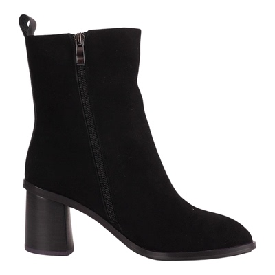 羊皮Shellys瘦瘦中靴粗跟真皮女