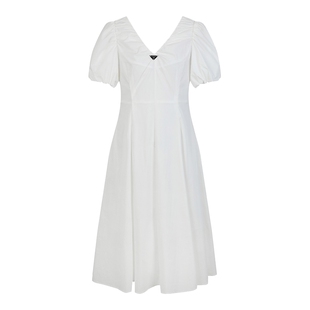 none 新款v领高端大气连衣裙泡泡袖法式茶歇裙女