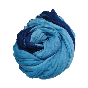 春秋新款棉麻围巾女文艺褶皱扎染拼色渐变蓝色舞蹈丝巾轻薄披肩