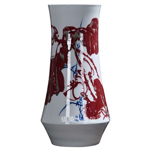 景德镇陶瓷花瓶名家大师手绘青花釉里红一鹭连升直口中式客厅摆件