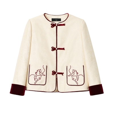 蓝语新中式撞色盘扣羽绒服外套