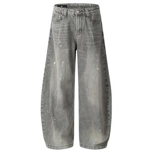 190高个子加长牛仔裤男女美式复古水洗泼墨宽松阔腿弯刀裤超长185