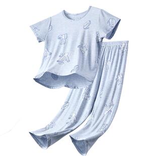 久岁伴儿童睡衣男童夏季家居服套装中大童宝宝薄款透气短袖长裤