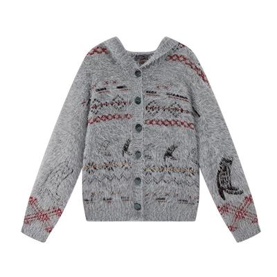 ablueberry灰色猫咪毛衣外套女