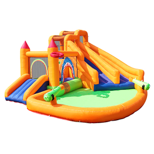 儿童充气城堡双滑道卡通鲨鱼室内跳床水滑梯游乐园夏天户外淘气堡