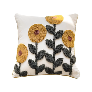 ins风花朵圈绒刺绣沙发抱枕靠枕轻奢高级感客厅床头靠垫套不含芯