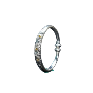 義清堂足银999手工錾刻牡丹花手镯纯银手镯送女朋友专属定制礼品