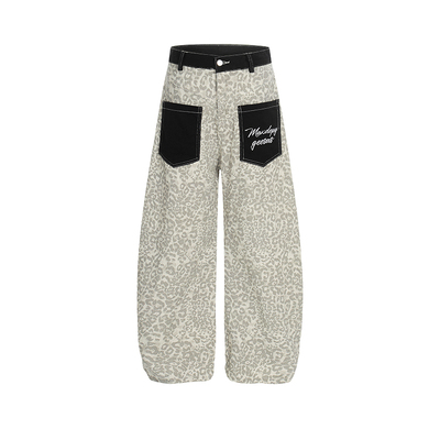 DARKAGE原创豹纹直筒牛仔裤