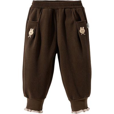 贝贝怡童装女童冬季新款加绒长裤女孩灯芯绒复古风束脚裤休闲冬装