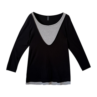 心存真大码女装假两件羊绒坑条上衣2025年冬打底衫胖mm宽松针织衫