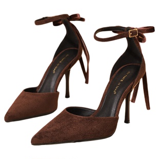 On feet& in love时尚新款绝美名媛风高跟鞋女气质绒面高跟凉鞋