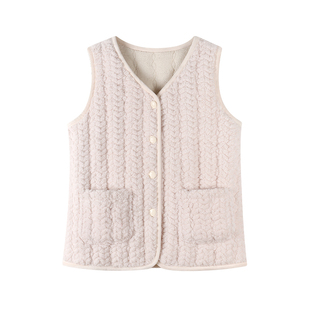 中年妈妈冬季单件上衣马甲女款三层加厚珊瑚绒夹棉中老年保暖睡衣