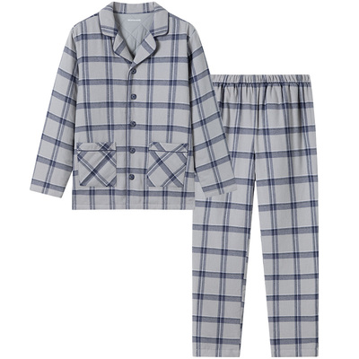 舒雅奥莱男士夹棉格子家居服套装