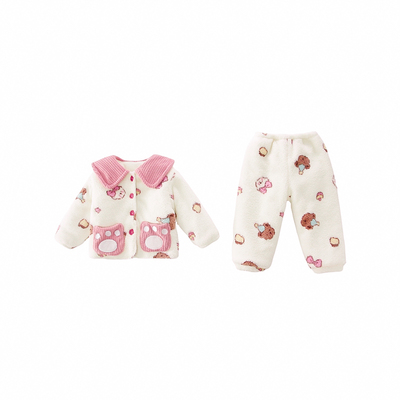 女童睡衣冬季加厚珊瑚绒女孩三层夹棉家居服公主套装宝宝超厚睡衣