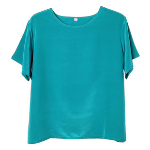 双绉真丝短袖T恤圆领女士桑蚕丝上衣轻便舒适透气夏季妈妈装