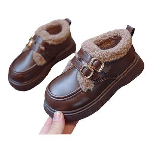 女童棉鞋加绒休闲2026春秋新款保暖加厚防滑软底中大童冬款潮皮鞋
