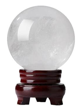 天然白水晶球摆件乔迁客厅家居饰品原石打磨桌面白色水晶球