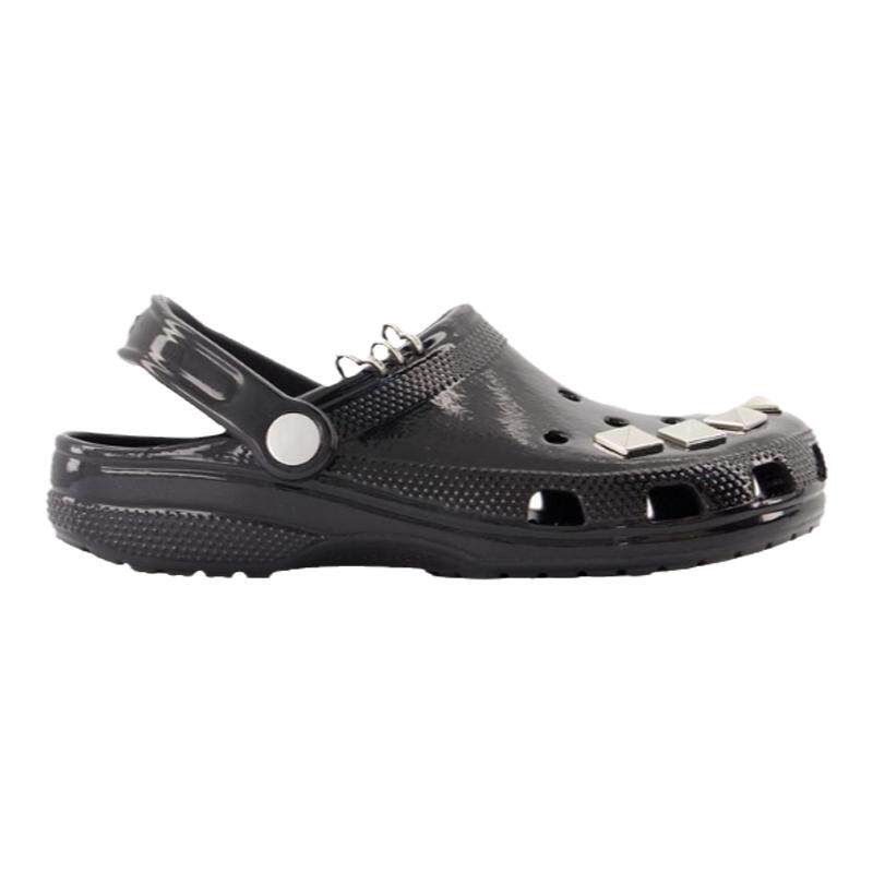 Crocs Classic Studded卡骆驰经典洞洞鞋黑色合成革凉鞋沙滩鞋