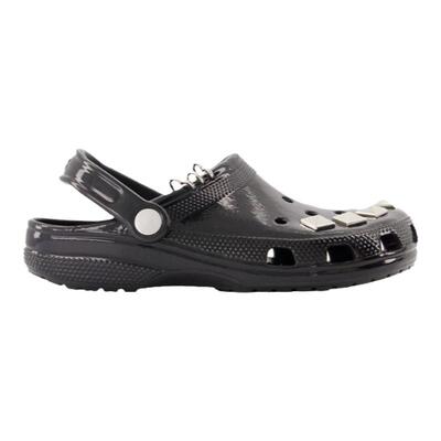 Crocs Classic Studded卡骆驰经典洞洞鞋黑色合成革凉鞋沙滩鞋