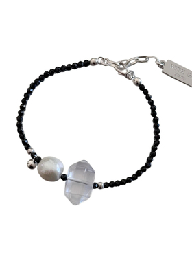 天然白水晶巴洛克珍珠黑色系手链