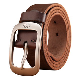 Jeep吉普头层纯牛皮腰带男休闲手工皮带男真皮针扣正品复古裤带潮