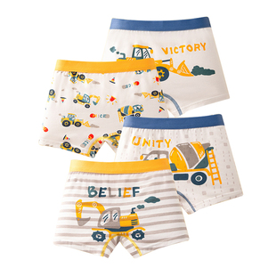 儿童内裤男童a类平角裤纯棉宝宝工程车推土机挖掘机搅拌车短裤衩6