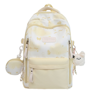 书包女生初中生蓝色清新蝴蝶结晕染高颜值ins大容量双肩包女背包