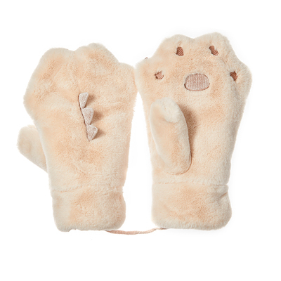 毛绒熊爪ins圣诞挂脖连指手套