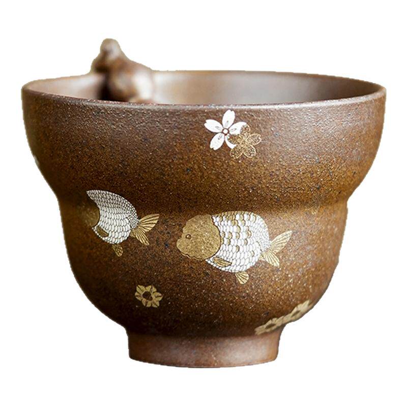 老岩泥花鱼嬉葫芦主人杯粗陶茶杯手工杯子个人专用品茗杯新式茶具