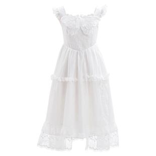 森女部落原创蝴蝶连衣裙蕾丝花边法式小白裙初恋气质轻婚纱长裙夏