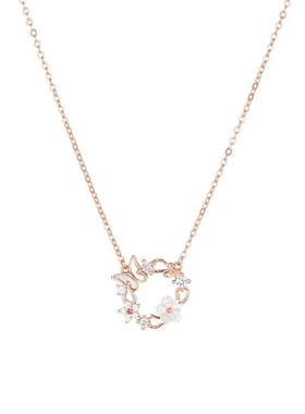 2026新款女童玫瑰金蝴蝶花朵项链