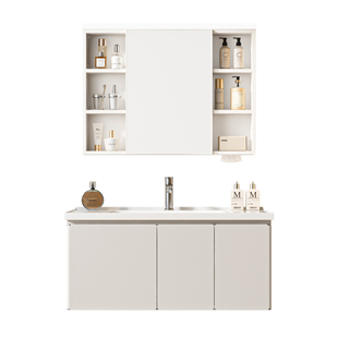 四季沐歌浴室柜智能款不锈钢蜂窝铝陶瓷一体盆智能镜柜靠近亮灯