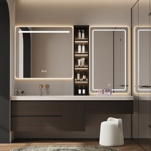 意式 极简岩板浴室柜化妆洗漱台一体卫生间洗脸池洗手盆柜组合定制