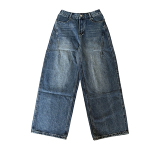 复古蓝色水洗牛仔裤2026春季新款女宽松休闲慵懒弯刀阔腿拖地长裤