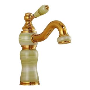 欧式全铜金色冷热水龙头家用洗脸盆洗手池面盆卫生间抽拉玉石龙头