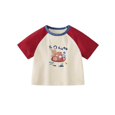 jellybaby女童短袖T恤新款夏季儿童圆领宝宝印花上衣男童休闲夏装