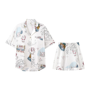 宫蝶【凉感型】迪士尼玛丽猫冰丝睡衣女短袖可爱甜美开衫家居服夏
