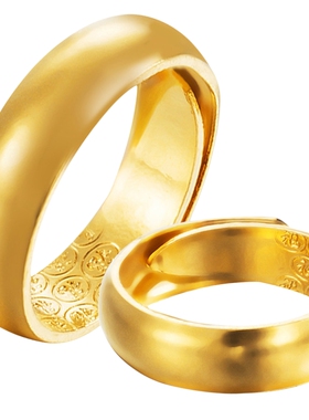 沙金情侣光面戒指镀沙金久不掉色金色戒指开口女戒首饰男士指环