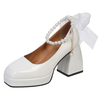 高跟鞋仙女风珍珠浅口玛丽珍百搭